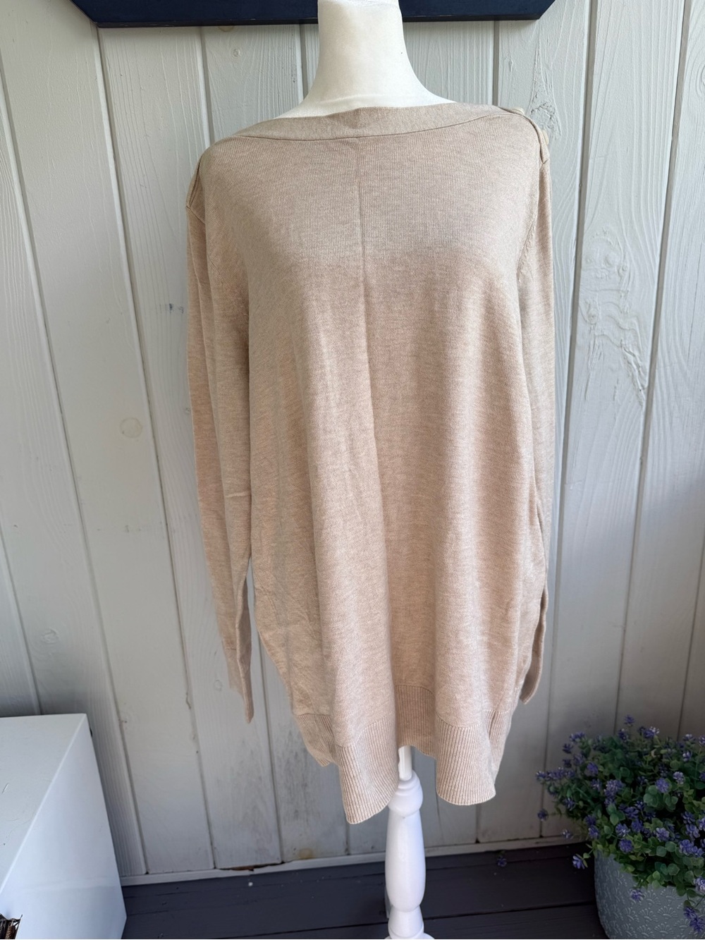 LOFT Light Beige Boatneck Knit Sweater